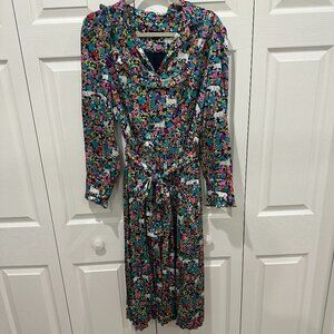 J. Crew Pleated Midi in Navy True Teal Grazing Goats Shirt Dress